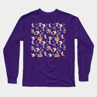 Bouquet flowers, flying white dove and blooming flowers Long Sleeve T-Shirt